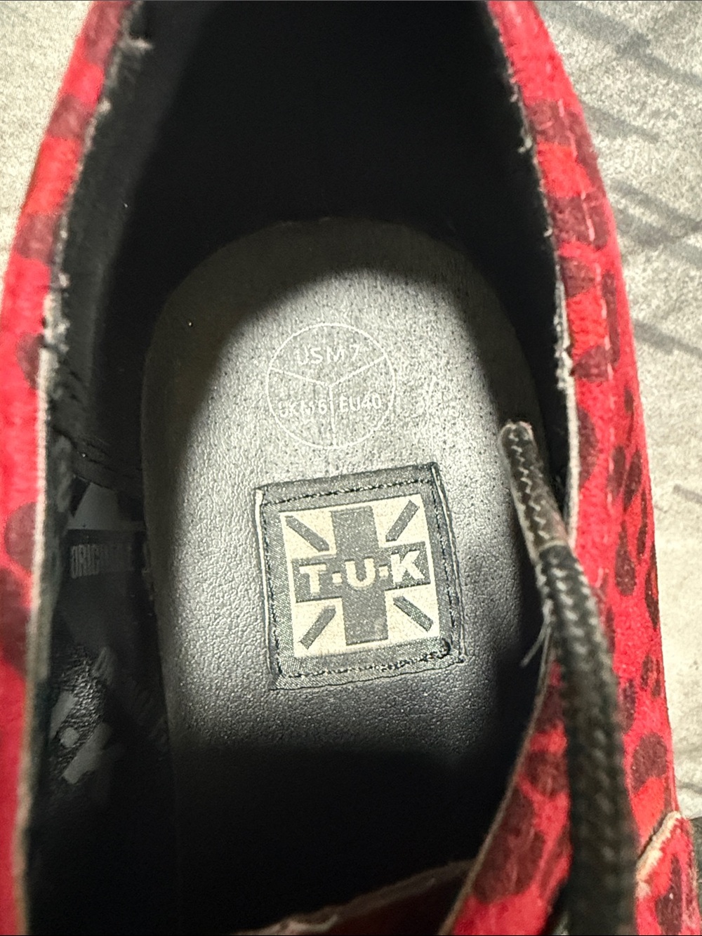 GUC TUK VEGAN SUEDE RARE RED LEOPARD CREEPERS SZ UK 7 - Picture 6 of 8